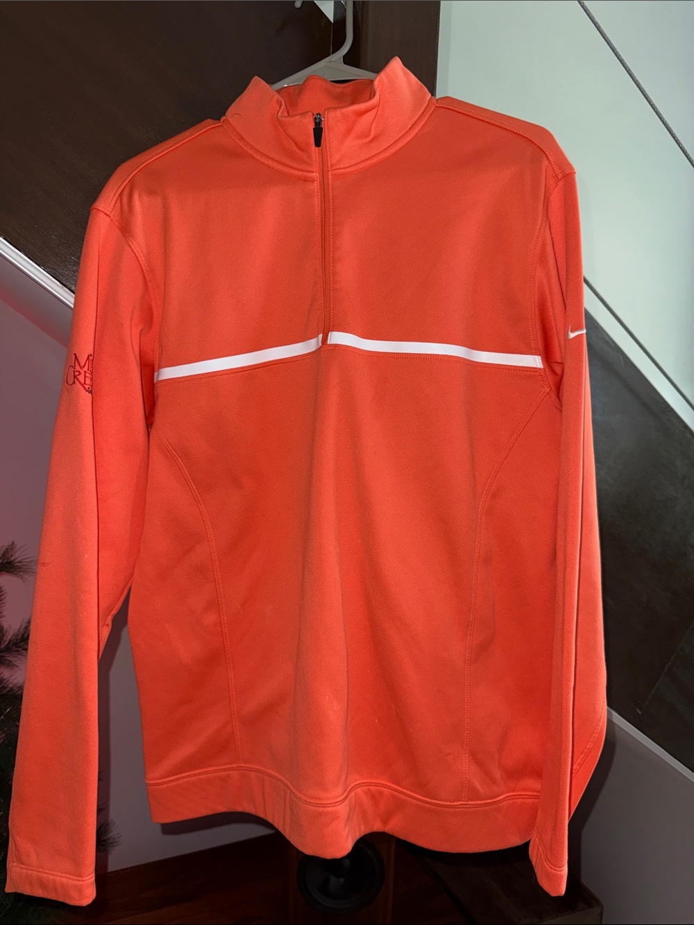 Nike Orange Quarter-Zip Pullover with White Chest Stripe